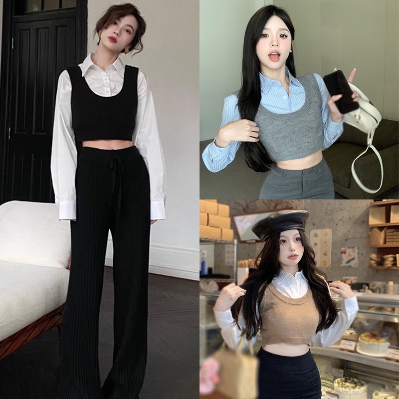 Áo croptop Dệt Kim Không Tay Màu Sắc Trơn Thời Trang Xuân Thu Dành Cho Nữ