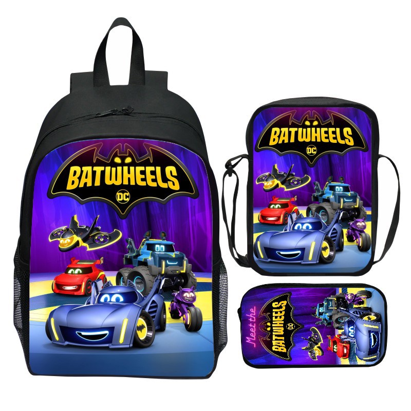 Bộ 3 Ba Lô + Túi Đeo Vai + Túi Đựng Bút Họa Tiết Hoạt Hình BATWHEELS 3D Trọng Lượng Nhẹ Chống Thấm Nước Thoải Mái Cho Bé