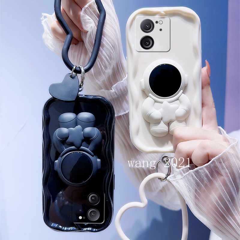 Ốp Điện Thoại Dẻo Màu Trơn Họa Tiết Phi Hành Gia Kèm Vòng Đeo Tay & Giá Đỡ Tàng Hình Cho xiaomi 13t xiaomi 13t pro 5g
