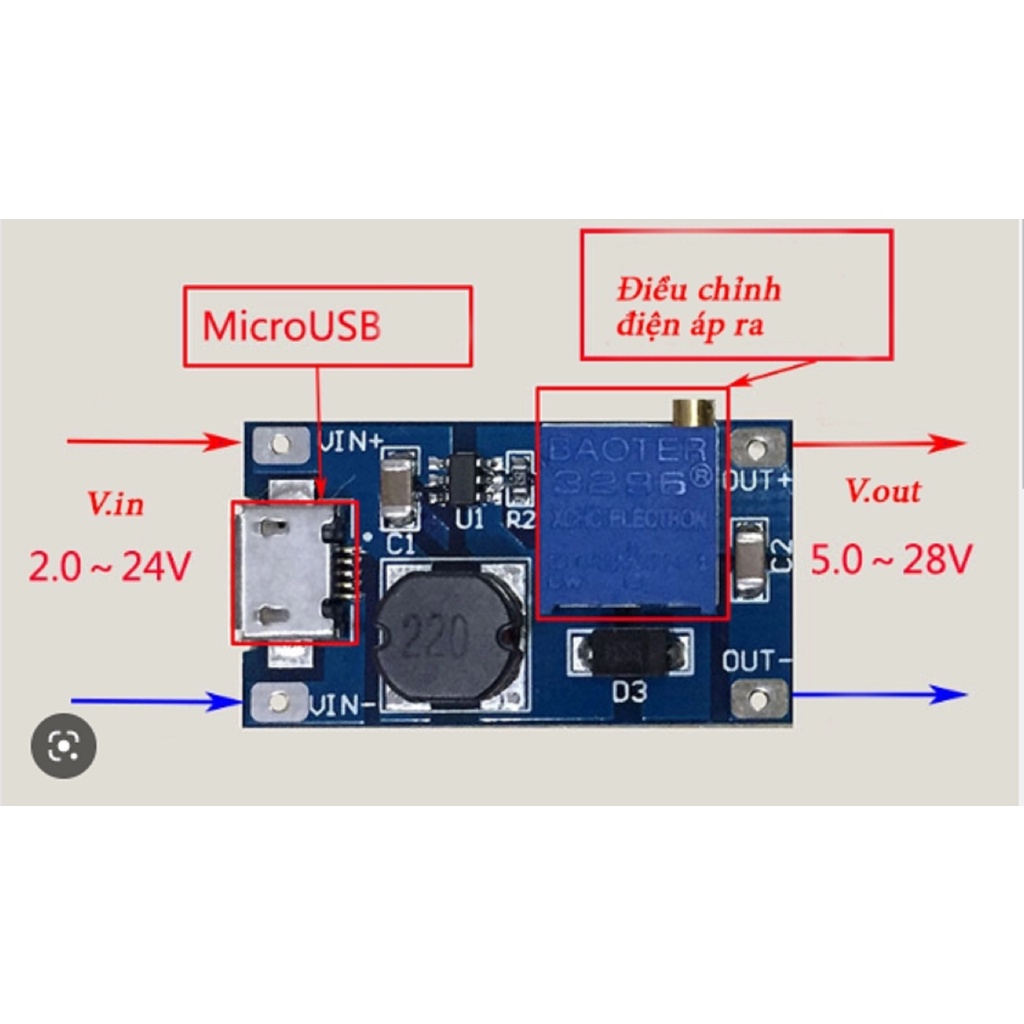 Mạch tăng áp Mini MT3608 DC-DC 2A - 1688s.vn