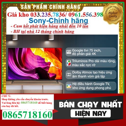 Smart Tivi Sony 75 Inch KD-75X9000H 4K UHD &lt; Chính hãng BH:24 tháng tại nhà toàn quốc &gt; - Mới 100% .
