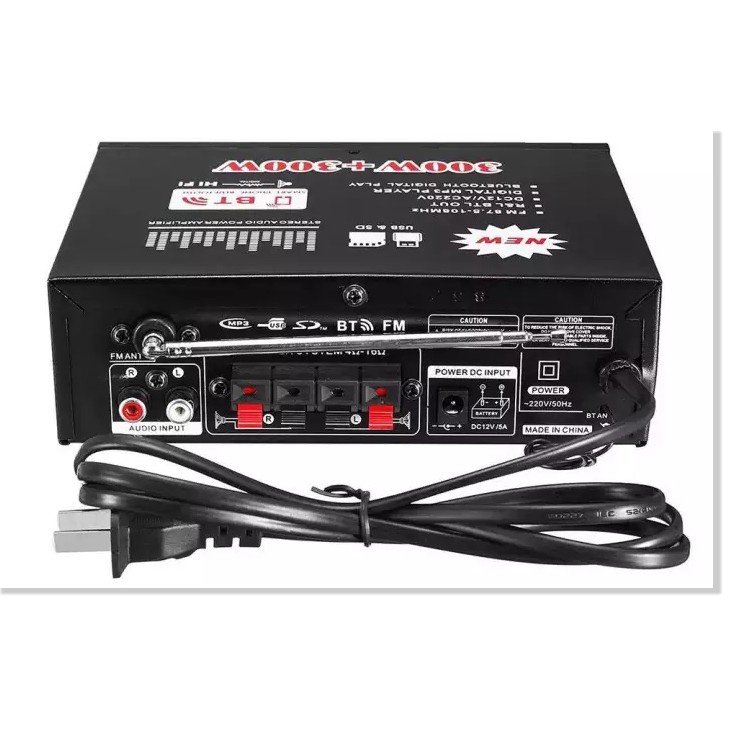 Amply Bluetooth công suất lớn KAW BT298A  300Ư+300W kết nối USB, audio, thẻ nhớ... 220v 12V DC