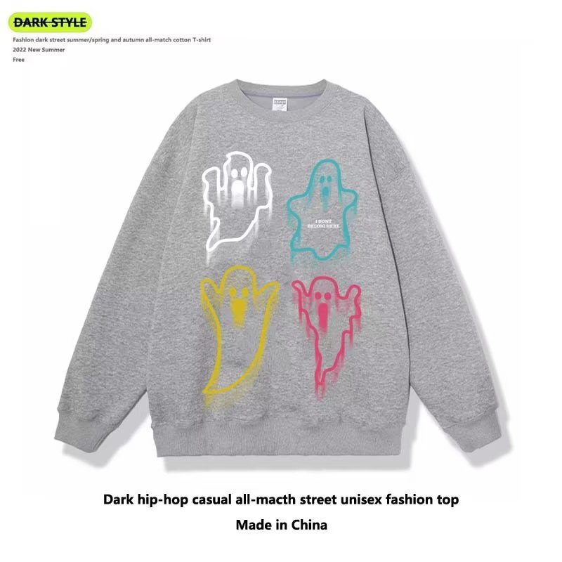 Áo Sweater Dáng Rộng In Hình Ma Dễ Thương Kiểu Đường Phố Mỹ Thời Trang Xuân Thu Cho Nam