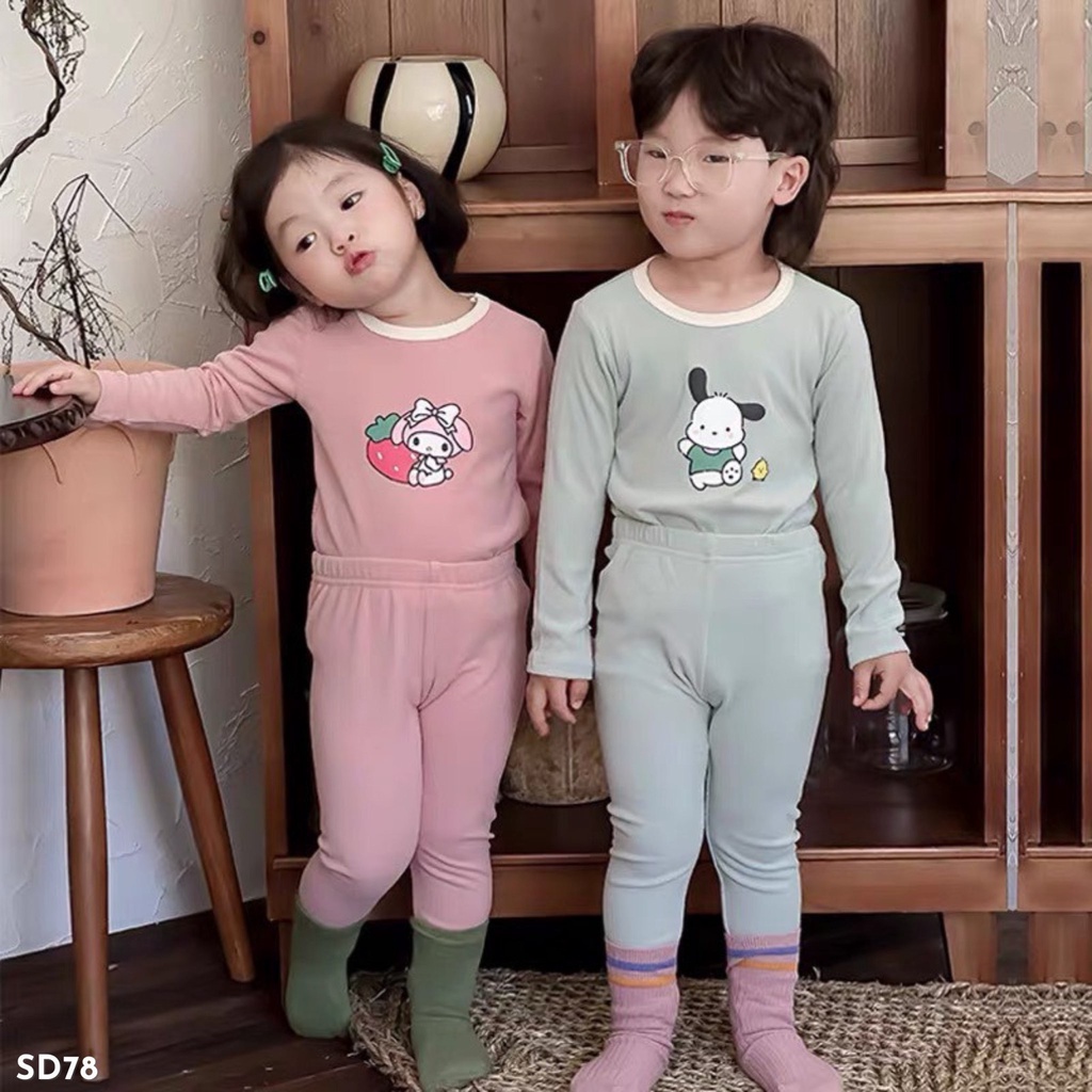 EMBES Bộ quần áo thu đông cotton lót lông nhẹ cho bé trai bé gái 8kg tới 18kg