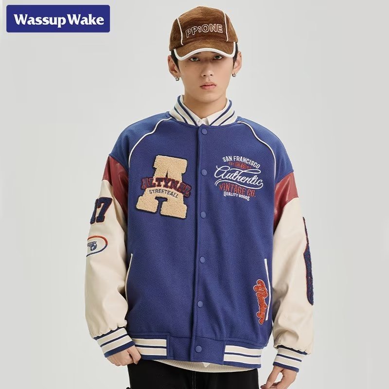 Áo Khoác Bóng Chày Dáng Rộng Thêu Họa Tiết Phong Cách Đường Phố Mỹ Cá Tính Cho Nam