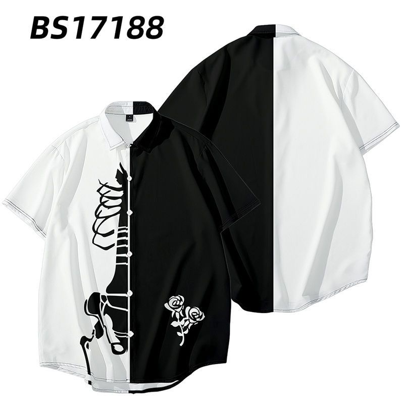 BOCCHI THE ROCK! Yamada Ryo Two-Dimensional black and white Hong Kong style shirt jacket thin students summer flower shirt tide
