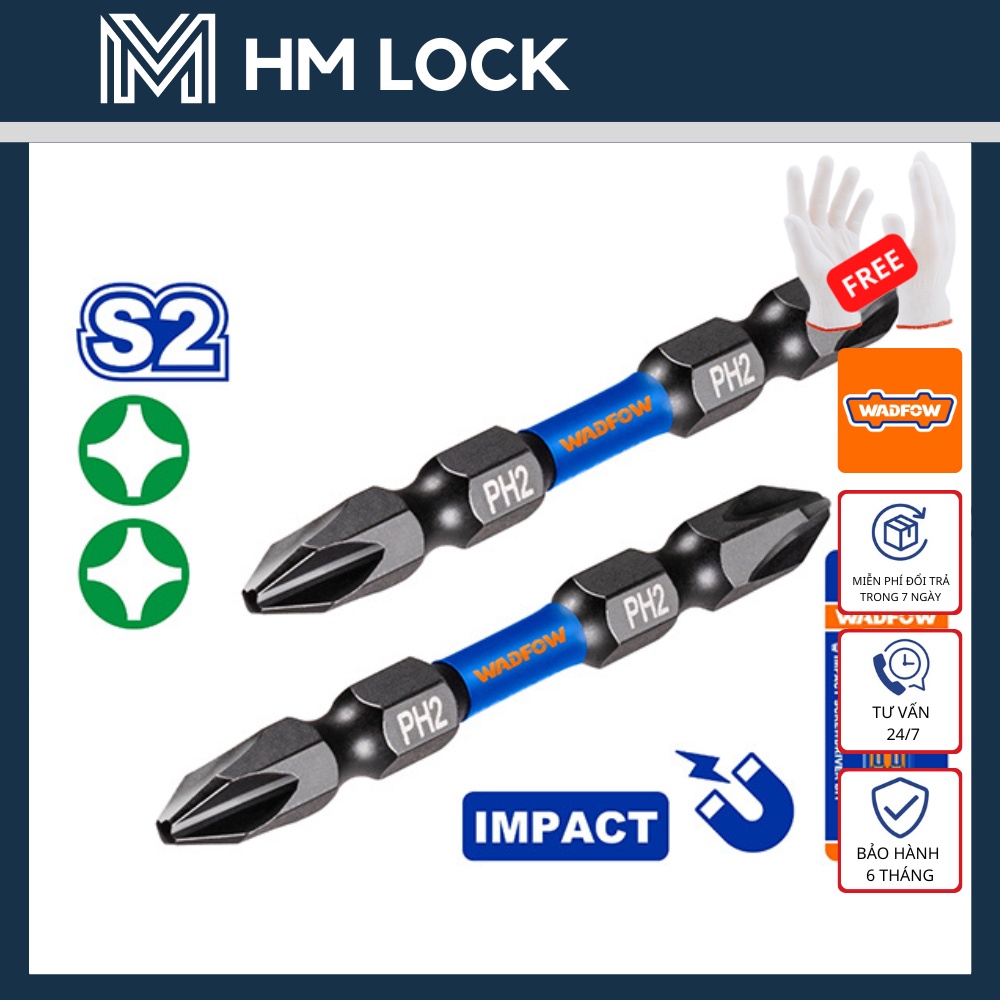 BỘ 2 MŨI BẮT VÍT ĐÓNG 2 ĐẦU PH2+PH2 65MM WADFOW - HÀNG CHÍNH HÃNG - WSV3K62 - HM LOCK