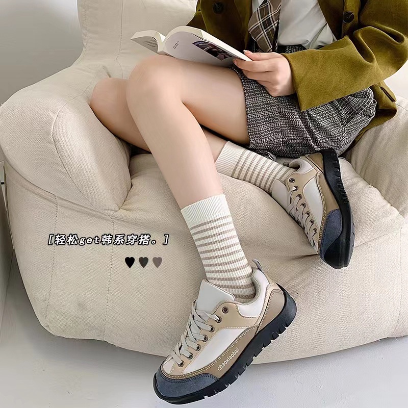 Tất Nữ Cổ Cao Viền Sọc Cotton Cao Cấp Phong Cách Hàn Quốc