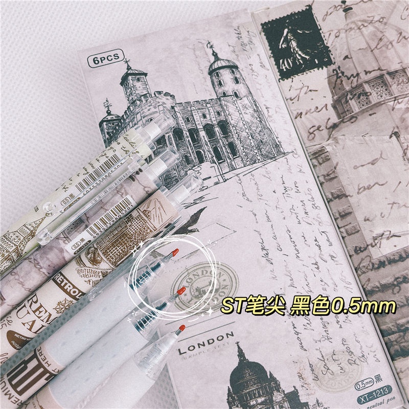 ✨Bút gel Mực Đen Ngòi 0.5Mm Phong Cách retro Anh Quốc Chất Lượng Cao