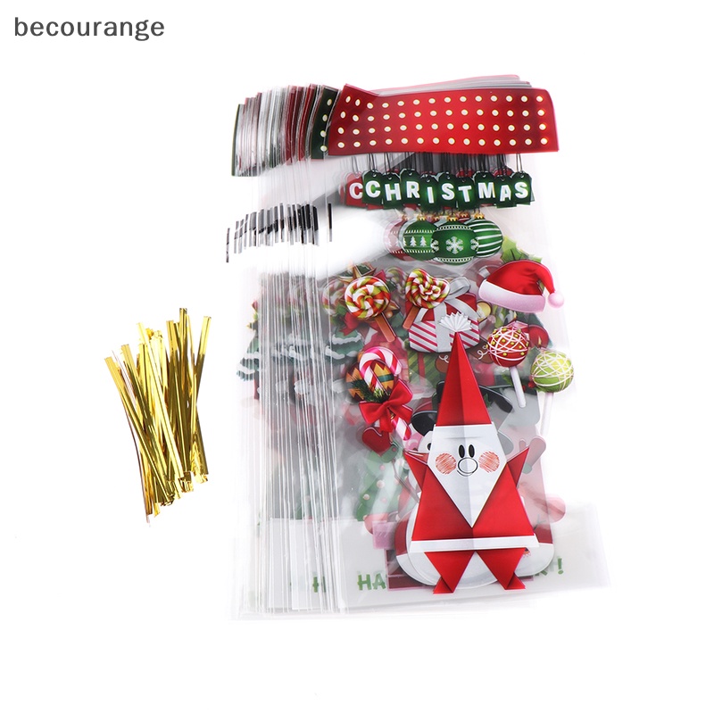 Set 50 Túi Đựng Bánh Quy Có Dây Ruy Băng Trang Trí Tiệc Giáng Sinh