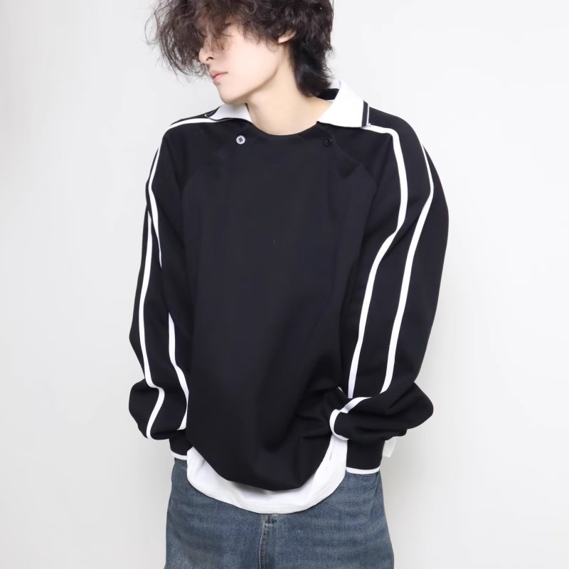 Áo Sweater Tay Dài Dáng Rộng Trang Trí Nút Cài Thời Trang Mùa Thu 2023 Cho Nam