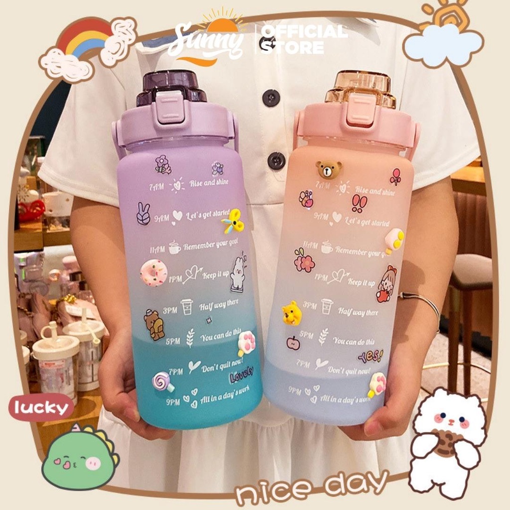 Bình nước 2 lít tặng Sticker có vạch báo dành cho người lười uống nước - Bình đựng nước chính hãng Sunny BN1