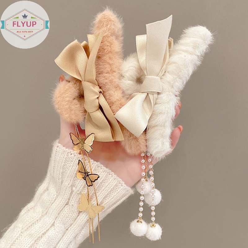 Flyup Kẹp Tóc Hình Nơ / Móng Vuốt Nhồi Bông Dày Dặn Thời Trang Mùa Đông Cho Nữ vn
