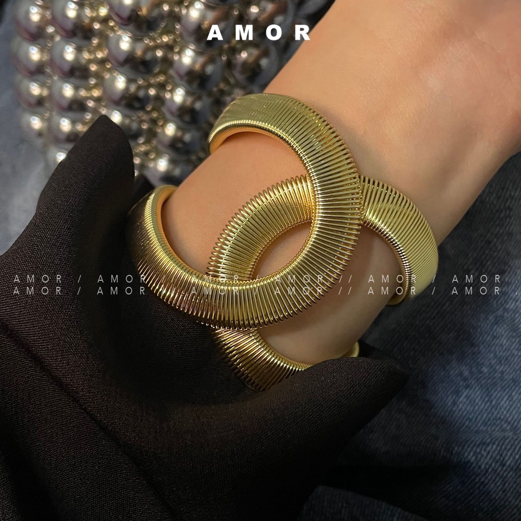 Vòng Tay Kim Loại Hai Lớp Co Giãn Điều Chỉnh Được Sang Trọng Thời Trang Cho Nam Và Nữ