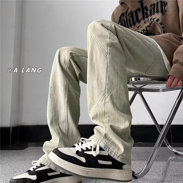 Maychao Quần Jean Ống Loe Ôm Dáng Nhuộm Màu Vàng Thời Trang Đường Phố Cao Cấp Cho Nam