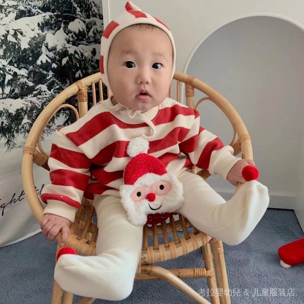 Dễ Thương Bộ Áo Liền Quần Bằng Len Dày Dặn In Họa Tiết Giáng Sinh Phong Cách Hàn Quốc Thời Trang Mùa Đông Cho Bé Trai