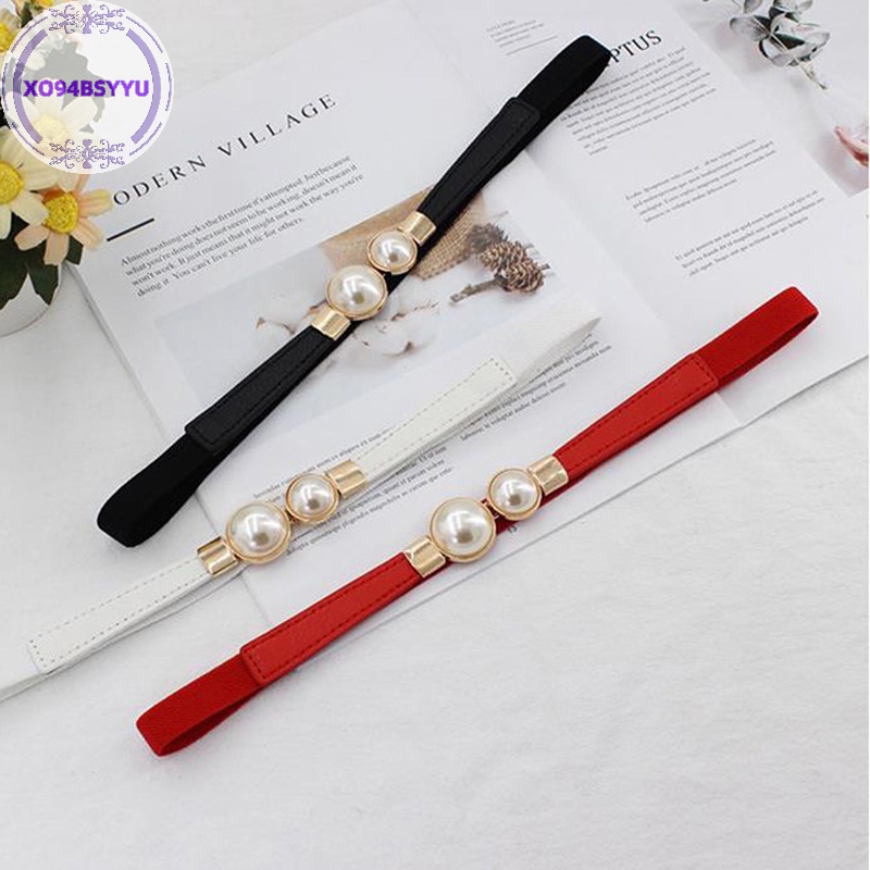 Xo94bsyu Thắt Lưng Da pu Co Giãn Phối Khóa Ngọc Trai Cho Nữ vn