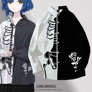 BOCCHI THE ROCK! Yamada Ryo Two-Dimensional black and white Hong Kong style shirt jacket thin students summer flower shirt tide