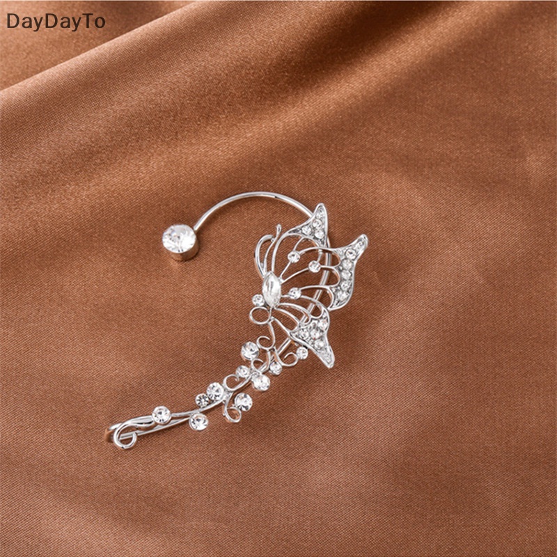 Daydayto Bông Tai Kẹp Vành Tai Không Cần Xỏ Lỗ Hình Bướm Pha Lê Lấp Lánh Thanh Lịch Thời Trang Cho Nữ.