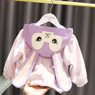 Áo Khoác Gió Mũ Tai Thỏ Dễ Thương Phong Cách Phương Tây Thời Trang Xuân Thu 2024 Cho Bé Gái