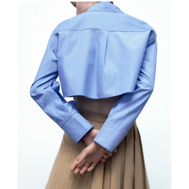 Zara Áo Sơ Mi Ngắn Trang Trí Nút Ẩn 23 Kiểu Bất Đối Xứng Thời Trang Thu Đông5427005