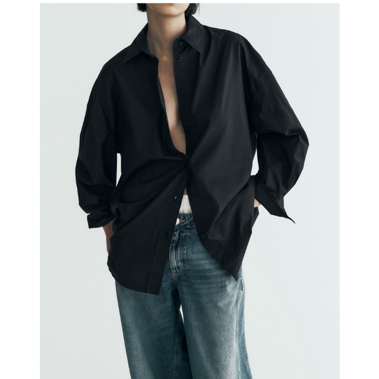 Zara Áo Sơ Mi Tay Dài Dáng Rộng Cổ Bẻ Phối Hàng Nút Thời Trang Thu Đông 237200016