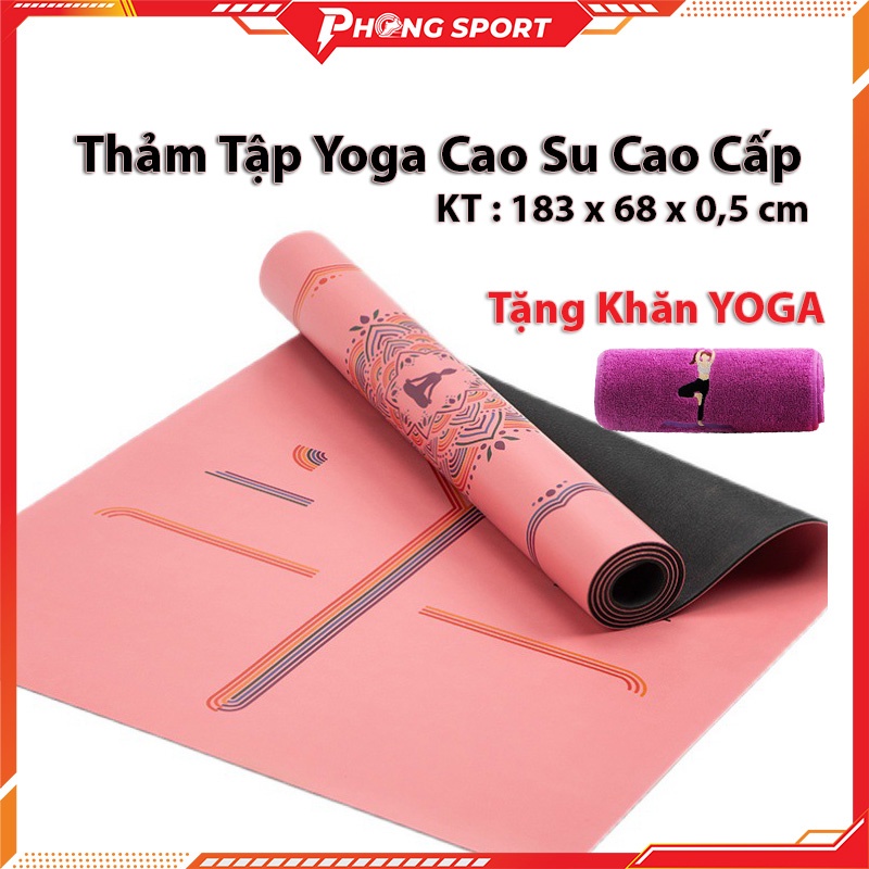 Thảm tập Yoga cao su in định tuyến màu cầu vồng đa sắc dày 5mm - Phongsport - tặng khăn tập yoga