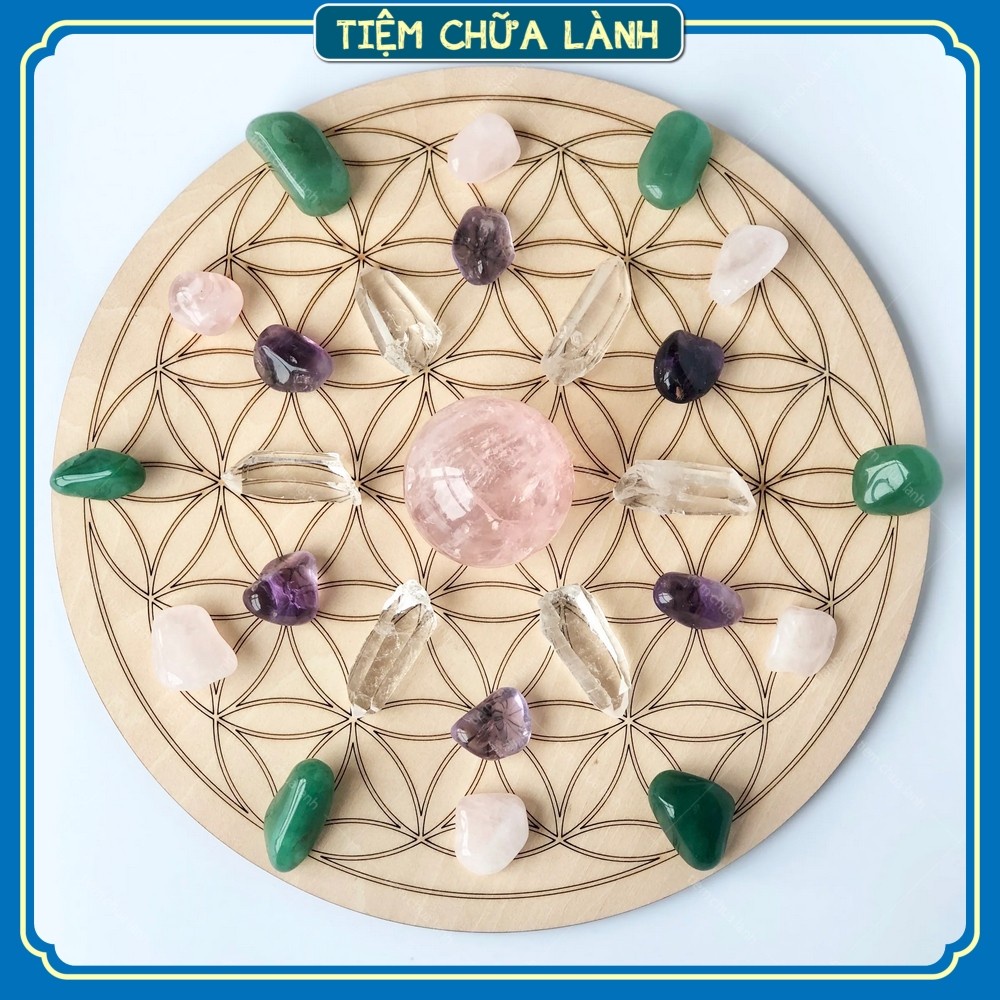 Crystal Grid - Bảng Gỗ Khắc Lưới Tinh Thể Dùng Cho Đá Thanh Tẩy Giúp Tăng Cường Năng Lượng