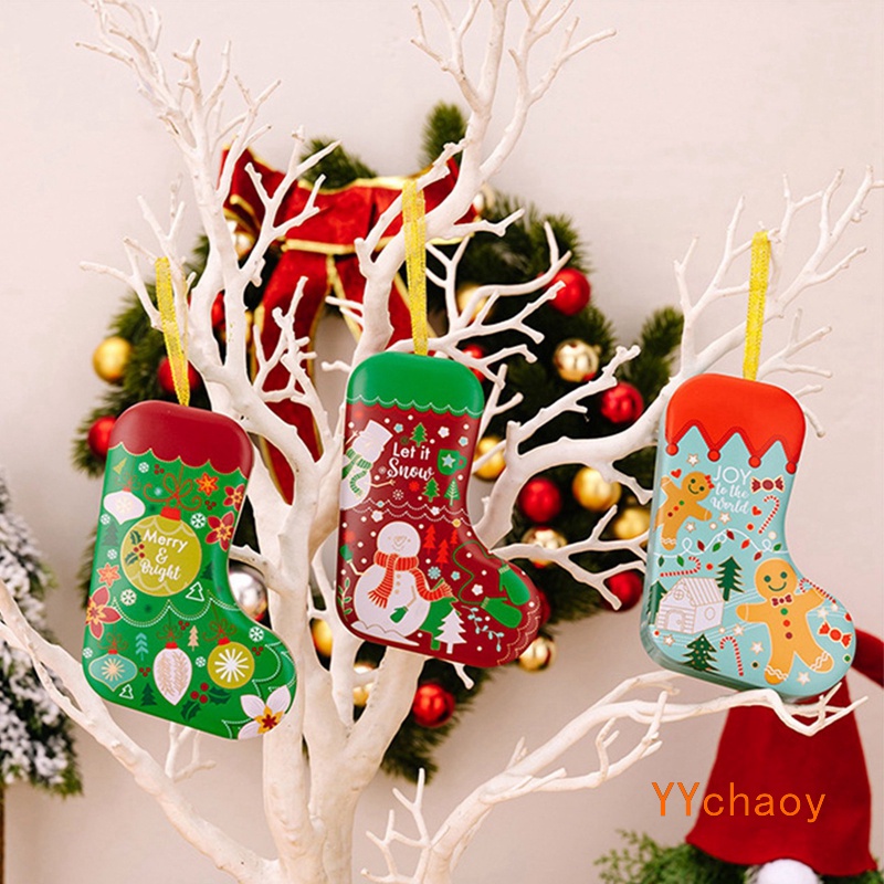 Yychaoy Hộp Thiếc Đựng Kẹo / Bánh Quy / Đồ Ăn Vặt Trang Trí Cây Thông Giáng Sinh