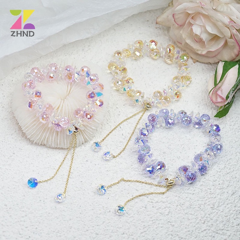 Zhuzhengde Vòng Tay Chuỗi Hạt Đá Pha Lê Nhân Tạo Lấp Lánh Thời Trang Cho Nữ