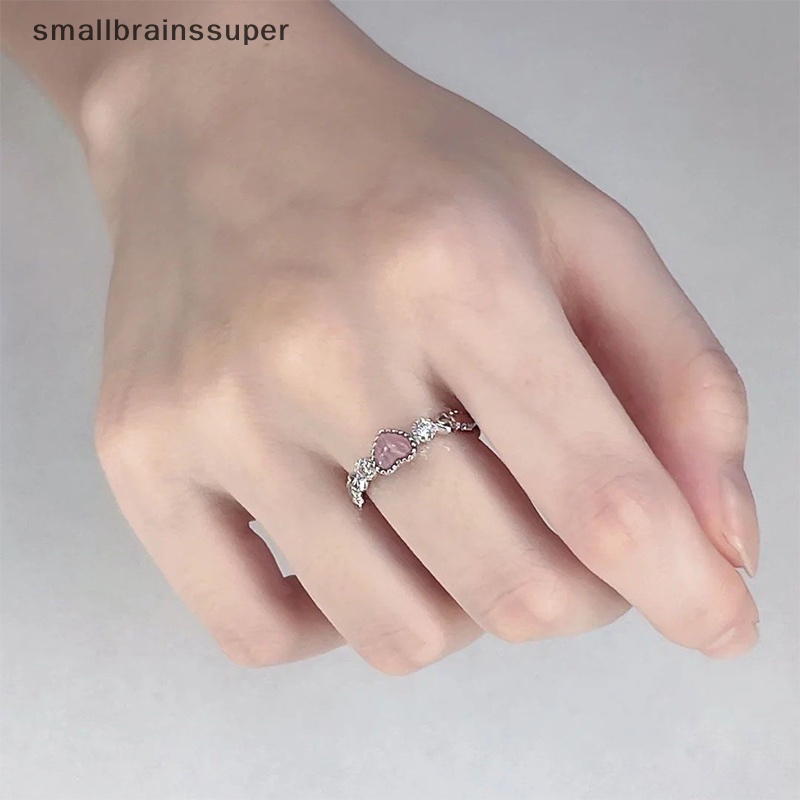Smallbrainssuper Nhẫn Mạ Bạc Hình Trái Tim Đá opal Hồng Phong Cách punk vintage Dễ Thương Sáng Tạo Quyến Rũ Dành Cho Nữ sbs