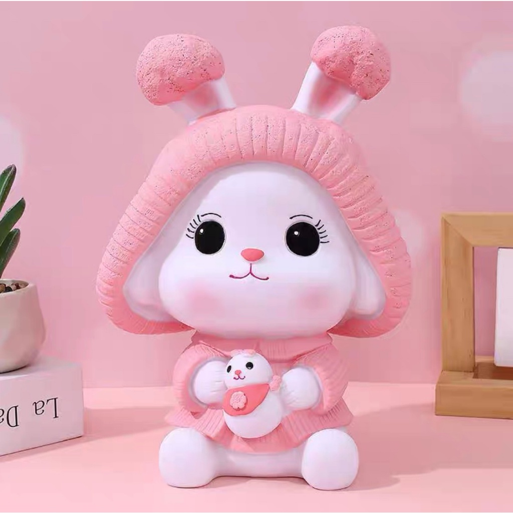 Tượng Tô Màu THỎ ĐÁNG YÊU ĐEO KÍNH size lớn 18-24cm