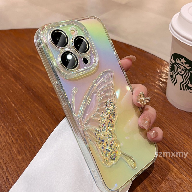 Ốp Điện Thoại Mềm Trong Suốt Hình Bướm 3d Kim Tuyến Nước Cho iphone 15 14 13 12 11 pro max