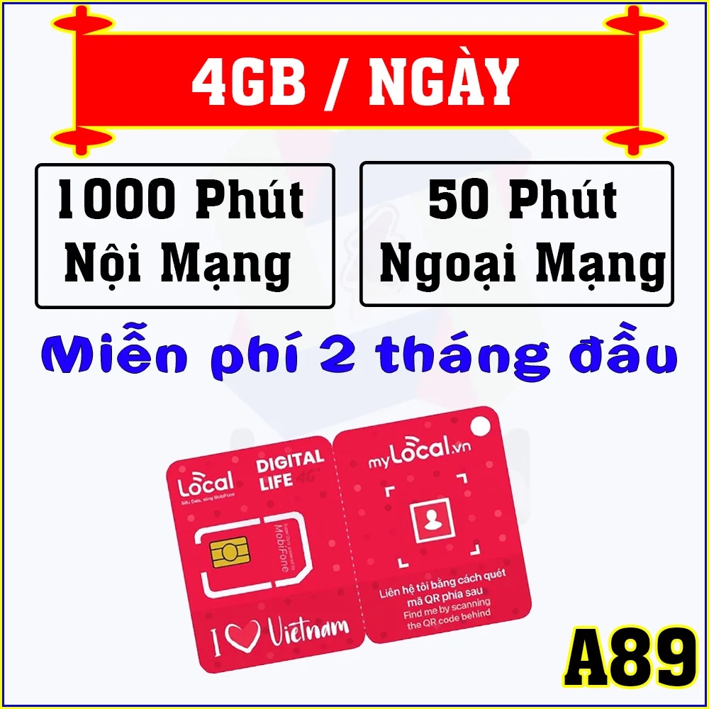 Sim Local A89P mạng Mobile ngày 4g/ free 2 tháng đầu