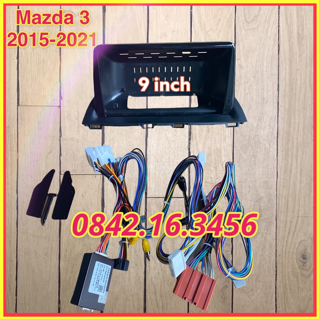 Mặt dưỡng Mazda 3 2015 - 2021, 9 inch kèm jack nguồn zin và canbus theo xe .