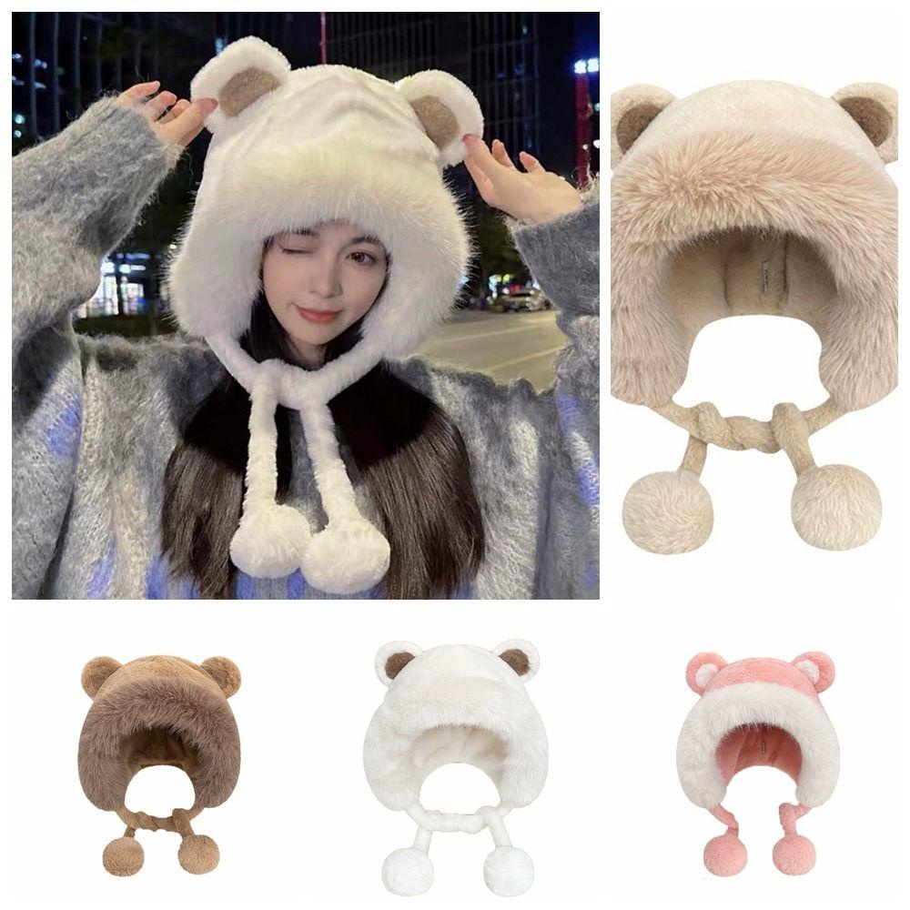 Quillan Mũ beanie Trùm Tai Giữ Ấm Mùa Đông Thiết Kế Tai Gấu Bông Xinh Xắn