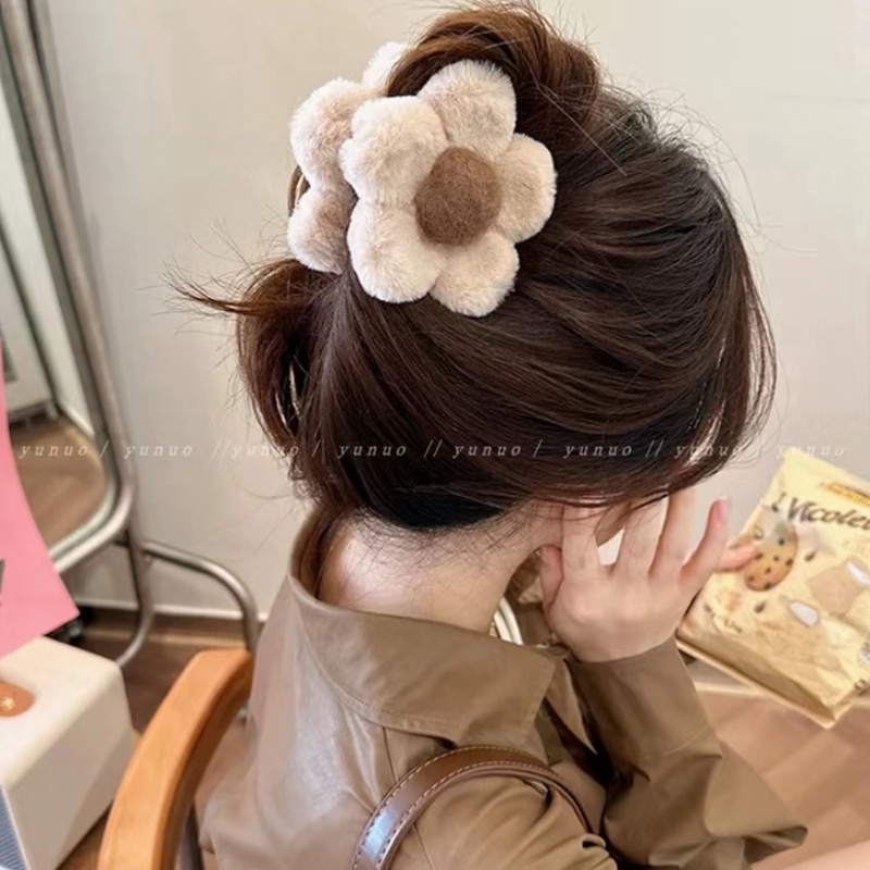 Kẹp Tóc Hình Hoa / Cá Mập Phủ Lông Phong Cách Hàn Quốc Dễ Thương Thời Trang Cho Bé Gái