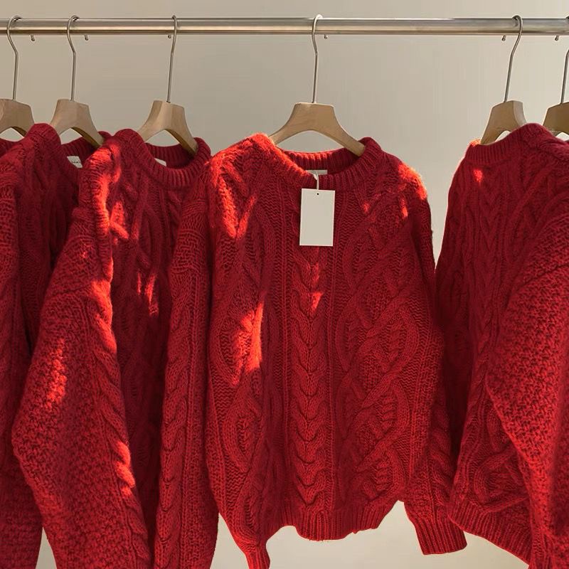 Áo sweater Dệt Kim Dày Dặn Dáng Rộng Thời Trang Giáng Sinh Năm Mới Cho Nữ