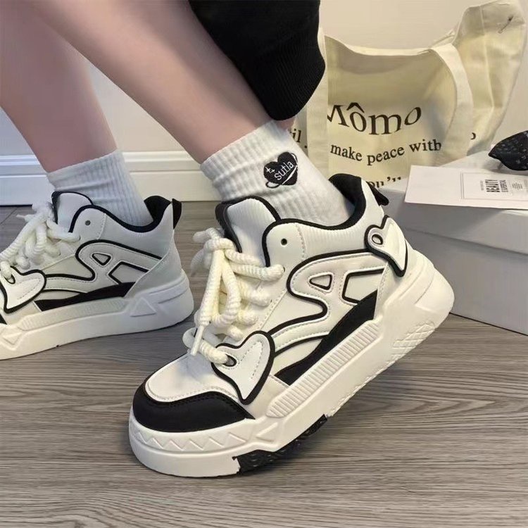 Giày Thể Thao Bằng Da pu Mũi Tròn Phối Lưới Dây Chéo Phong Cách Hàn Quốc Cho Nữ