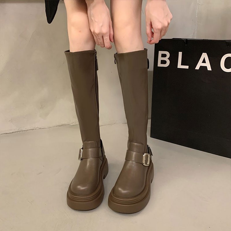 Clemine Giày Bốt Cổ Cao Qua Gối Có Khóa Cài Phong Cách vintage Cho Nữ