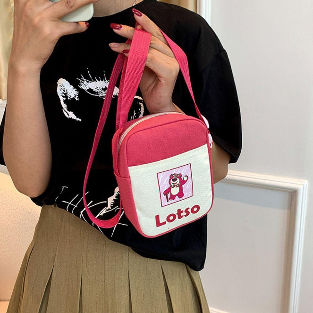 Dalton Túi canvas Đeo Chéo Đựng Đồ Trang Điểm Đa Năng Hình Gấu Dâu Tây Xinh Xắn