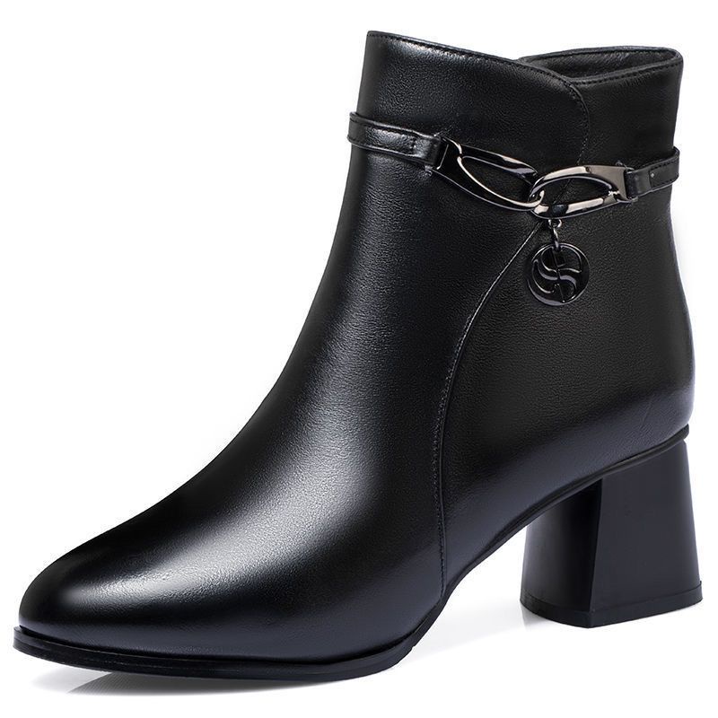 Giày Bốt martin Da Thật Ống Ngắn Lót Nhung Thời Trang Thu Đông 2023 Cho Nữ Trung Niên