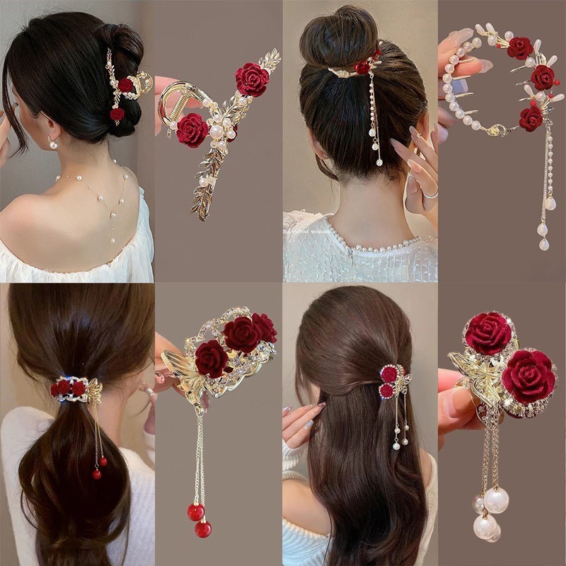 Kẹp Tóc Tua Rua Kim Loại Hình Quả cherry Đính Đá Thời Trang Cho Nữ