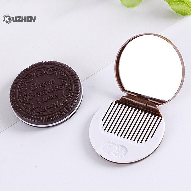 Kuzhen Gương Trang Điểm mini Bỏ Túi Kèm Lược Thiết Kế Hình Bánh Quy Sô Cô La Dễ Thương