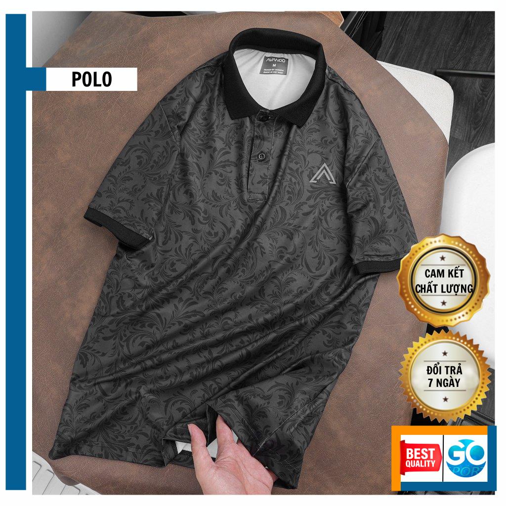 Áo polo thể thao nam chính hã.ng AVANDO vải poly hoa văn in chìm, thấm hút, co giãn tốt, hỗ trợ tập luyện, đánh golf