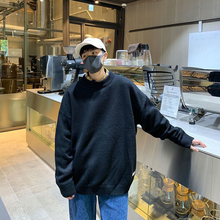 Áo sweater Dệt Kim Dày Dặn Cổ Tròn Dáng Rộng Phong Cách hong kong Thời Trang Thu Đông Cho Nam Và Nữ