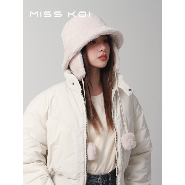 Misskoi  Mũ bucket Phối Lông Giữ Ấm Tai Có Thể Tháo Rời Phong Cách Hàn Quốc Thời Trang Thu Đông Cho Cặp Đôi