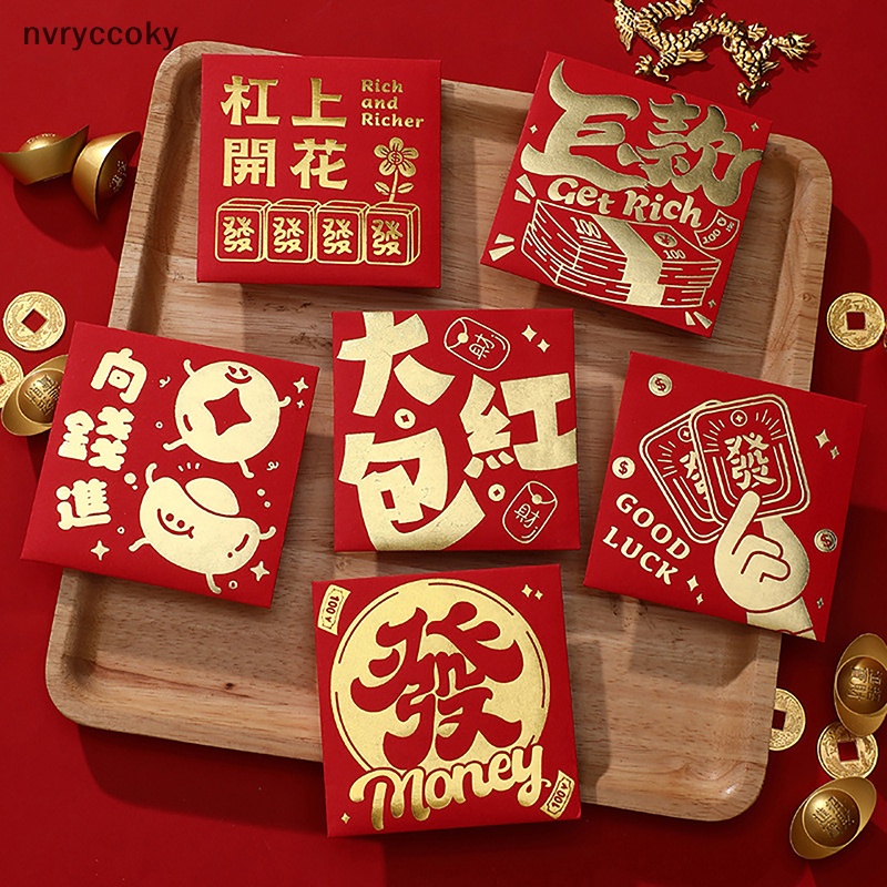 Set 6 Bao Lì Xì Hình Rồng Năm Mới 2024 Màu Đỏ May Mắn