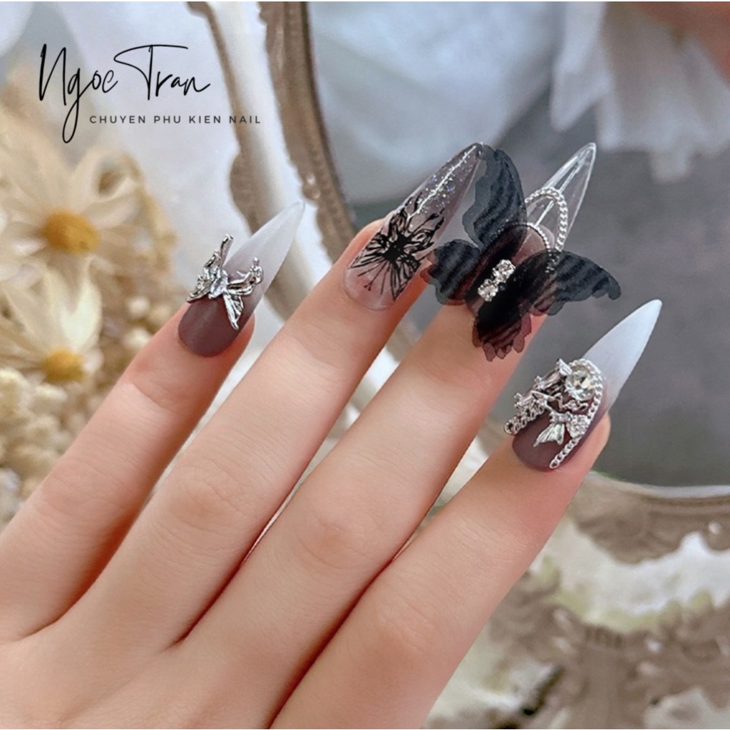 Charm Bướm Cát Tiên Trắng Đen Vải Mềm | Trang Trí Móng Tay