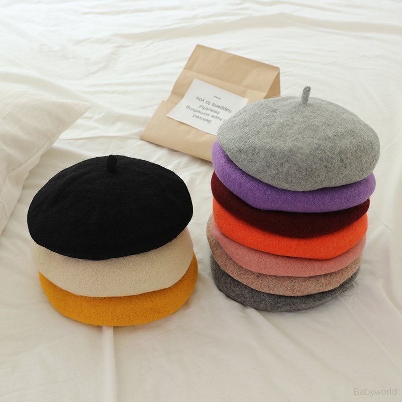 Mũ Nồi Lông Xù vintage Hàn Quốc Mùa Thu Đông Cho Bé Gái